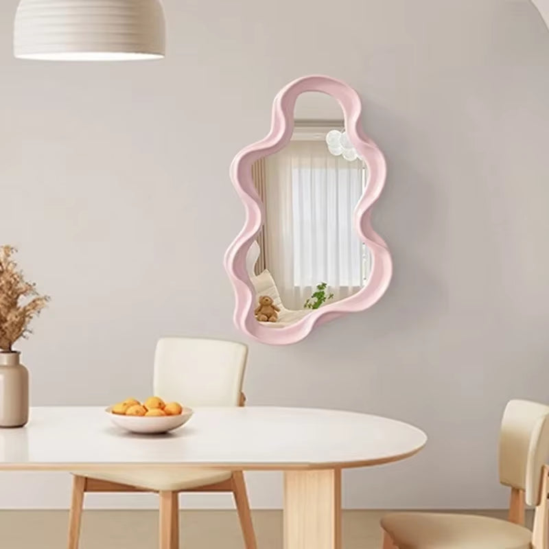 Cloud Shaped Makeup Mirrow Irregular Wall Hanging Decorative Mirror Kawaii Standing Hairdressing Art Mirror Home Bedroom Decor