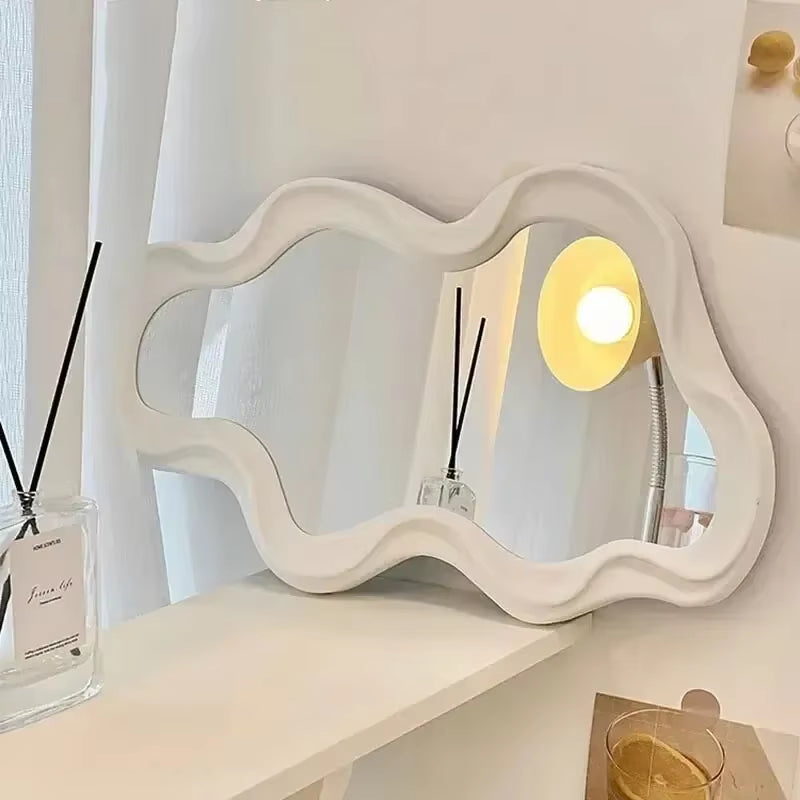 Cloud Shaped Makeup Mirrow Irregular Wall Hanging Decorative Mirror Kawaii Standing Hairdressing Art Mirror Home Bedroom Decor