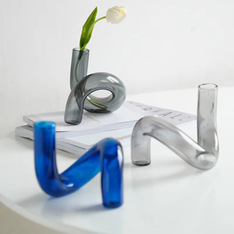 Bending Vase for Flowers Glass Ornaments Dining Room Living Room Nordic Table Vases Decoration Candle Holder