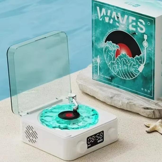 Retro Turntable Speaker with White Noise Wireless Bluetooth Vinyl Record Player Stereo Sound RGB Projection Lamp Effect