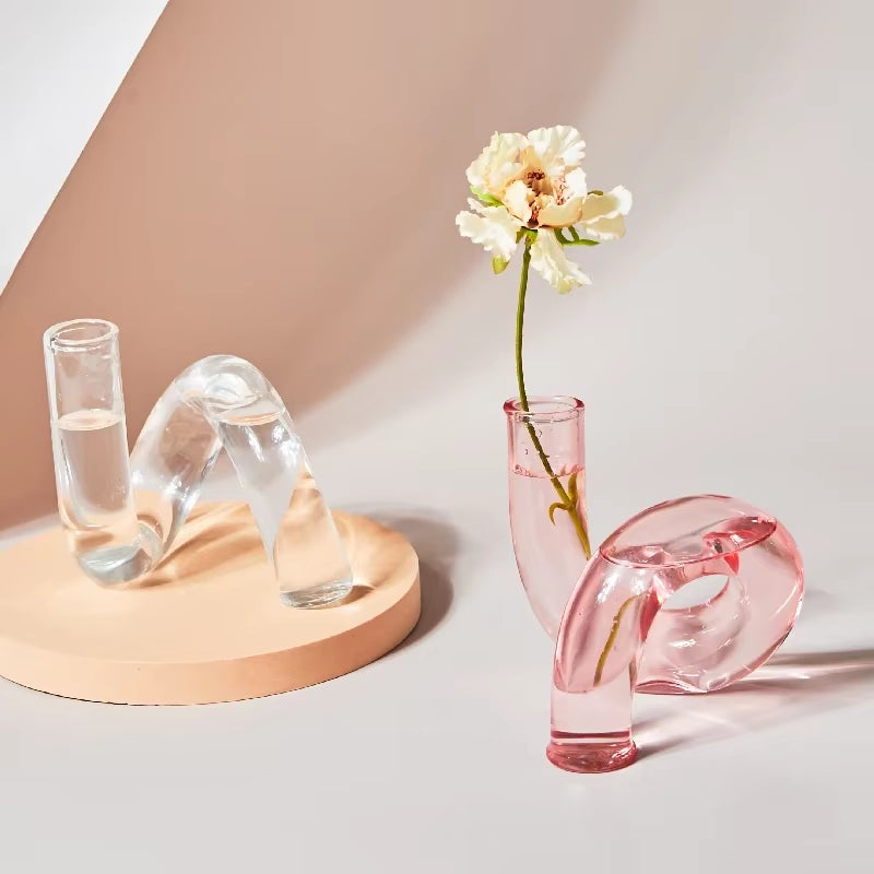 Bending Vase for Flowers Glass Ornaments Dining Room Living Room Nordic Table Vases Decoration Candle Holder