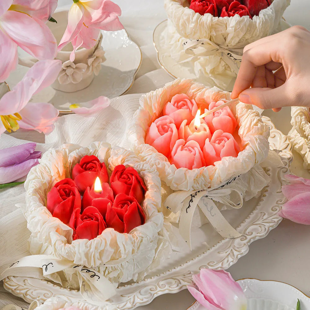 Creative Handmade Tulip Rose Flower Scented Candles Valentine'S Day Romantic Bouquet Candle Gift Box Luxury Decor Wedding Candle