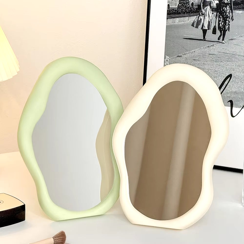 1PC Cream Style Makeup Mirror Decorative Irregular Simple Standing Dresser Mirror Cloud Shaped French Hairdressing Wall Mirror