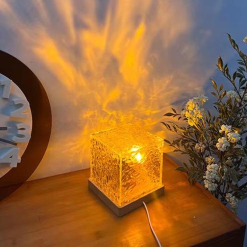 Dynamic Water Ripple LED Projector Night Lights Flame Atmosphere Table Lamp for Bedsides Livingroom Home Decor Lamps