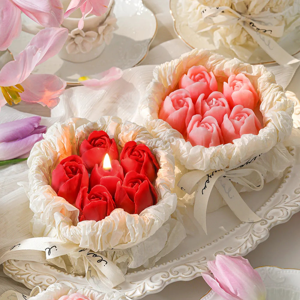 Creative Handmade Tulip Rose Flower Scented Candles Valentine'S Day Romantic Bouquet Candle Gift Box Luxury Decor Wedding Candle