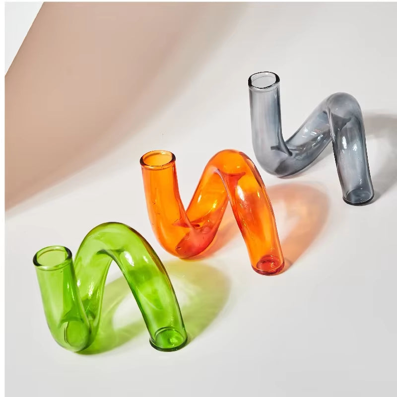 Bending Vase for Flowers Glass Ornaments Dining Room Living Room Nordic Table Vases Decoration Candle Holder